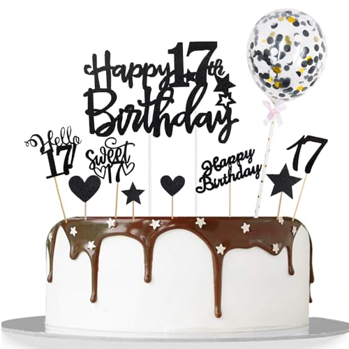 Catelves Tortendeko 17 Geburtstag Junge Mädchen,10Stk Glitzer Kuchen Deko 17. Geburtstag Junge,Happy 17th Birthday Cake Topper 17 Geburtstag Deko Schwarz,Sweet 17 Torten Deko Geburtstag 17 Jahre Junge Catelves Tortendeko 17 Geburtstag Junge Mädchen,10Stk Glitzer Kuchen Deko 17. Geburtstag Junge,Happy 17th Birthday Cake Topper 17 Geburtstag Deko Schwarz,Sweet 17 Torten Deko Geburtstag 17 Jahre Junge von Catelves