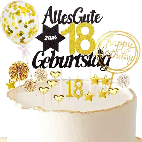 Catelves Tortendeko 18. Geburtstag Junge Mädchen - 19 Stück Kuchen Deko Mit Geburtstagskerze, Alles Gute Zum 18. Torte Deko, Glitzer Cake Topper von Catelves