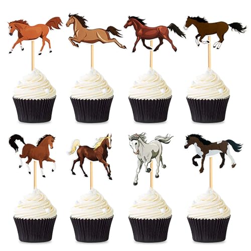Catelves Pferd Tortendeko Pferde Cupcake Toppers,9 Stück Pferd Cupake Deko,Horse Cake Topper,Muffin Deko pferd,Pferde Geburtstagsdeko für Geburtstagsfeiern zum Thema Pferderennen von Catelves