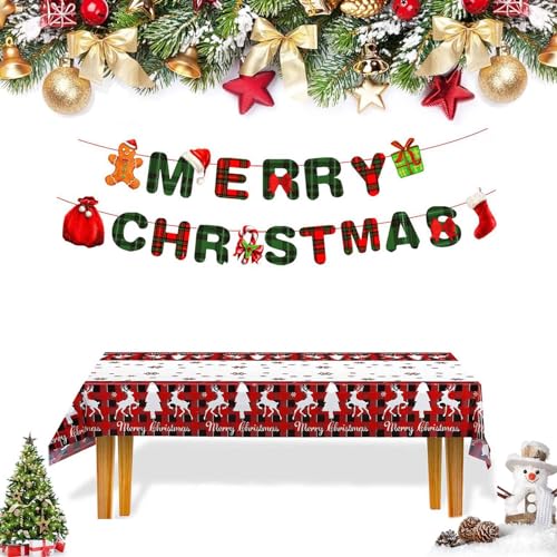 Catelves Weihnachtsbanner, Tischdecke Weihnachten, Weihnachtstischdecke, Weihnachtsdeko Banner, Frohe Weihnachten Banner, Merry Christmas Girlande, Tischdeko Weihnachten (147×137cm) von Catelves