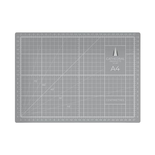 Cathedral Products Doppelseitige, selbstheilende Schneidematte, A4, 3 mm dick, metrische und imperiale Raster, Grau von Cathedral