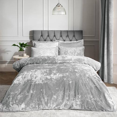 Catherine Lansfield, Bettbezug-Set, Pannesamt, silberfarben, Polyester, Silber, Doppelbett von Catherine Lansfield