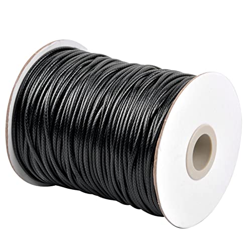 100m Gewachste Baumwollschnur 2mm Sicken Faden Schnur Geflochten Gewachst String Perlenschnur für Schmuckherstellung Makramee DIY Halskette Armband Handwerk (Schwarz) von Catime