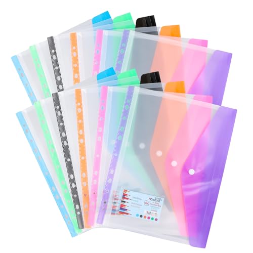 12 Stück A4 Dokumententasche, Sammelmappe Transparent, Sichttasche, Erweiterbare Wasserdicht Mappen Mit 11 Lochrand für Home Office Schule, 6 Farben (A) von Catime