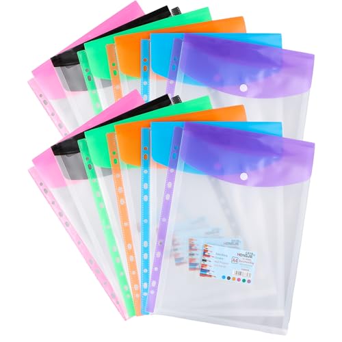 12 Stück A4 Dokumententasche, Sammelmappe Transparent, Sichttasche, Erweiterbare Wasserdicht Mappen Mit 11 Lochrand für Home Office Schule, 6 Farben (B) von Catime