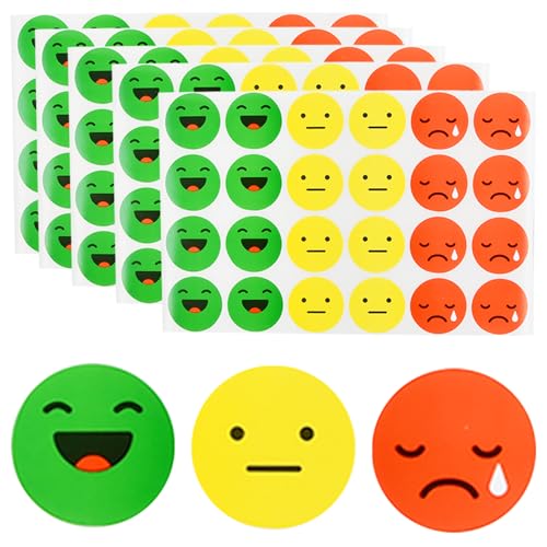 1200 Stück Smiley Face Sticker, 25mm Stimmungsaufkleber, Belohnungssticker, Lächeln (Gün) Neutral (Gelb) Traurig (Rot) Aufkleber für Tagebuch Moderationskarten Moderationskoffer von Catime