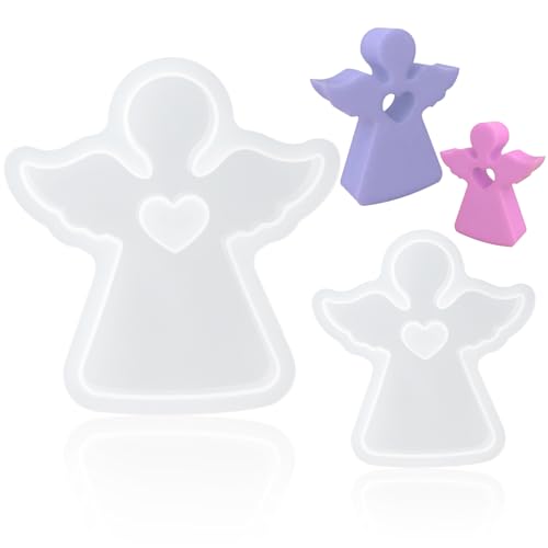 2 Pcs Silikonformen Kerzen, 11,1x1,1cm+8,8x8cm, 3D Gießformen Silikon Engel, Kerzenformen zum Gießen, Backformen Set für Kuchen Schokolade Dessert Mousse, Seifenform für DIY Wachs (Engel) von Catime