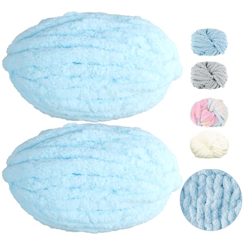 2 Stück Dickes Garn Flauschig, 500g/20m Weiches Klobiges Garn, Flauschige Polyester Strickgarn, Dickes Garn Flauschig, Strickwolle, Mehrfarbiges Strickgarn zum Häkeln für Hüten, Handtüchern (Blau) von Catime