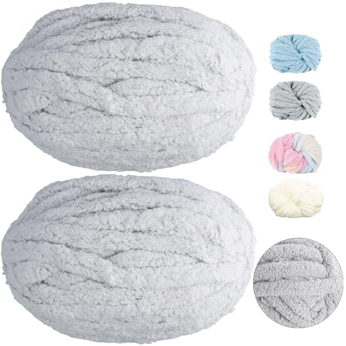 2 Stück Dickes Garn Flauschig, 500g/20m Weiches Klobiges Garn, Flauschige Polyester Strickgarn, Dickes Garn Flauschig, Strickwolle, Mehrfarbiges Strickgarn zum Häkeln für Hüten, Handtüchern (Grau) von Catime