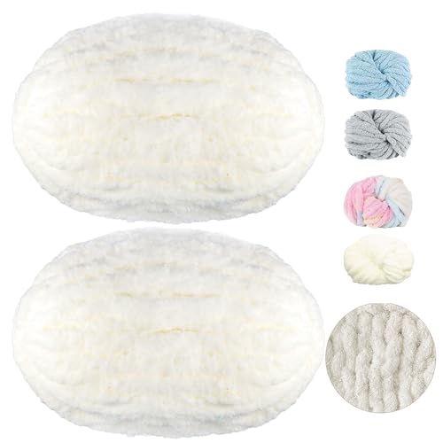 2 Stück Dickes Garn Flauschig, 500g/20m Weiches Klobiges Garn, Flauschige Polyester Strickgarn, Dickes Garn Flauschig, Strickwolle, Mehrfarbiges Strickgarn zum Häkeln für Hüten, Handtüchern (Weiß) von Catime