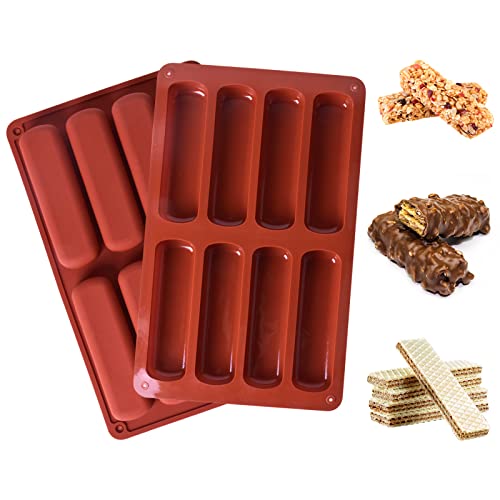 2 Stücke Müsliriegel Form, Energieriegel Silikonform, Rechteckige Backform für Brötchen, Mini Kuchenform für Snacks, Seife, Schokolade, Schokoriegel, 8 Mulden (11.7 x 3.2 cm per Mulde) von Catime