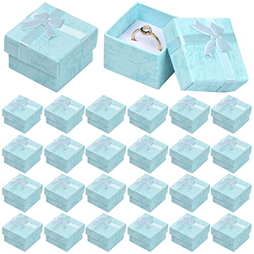 24 Stück Geschenkschachtel Ringbox Klein Schmuckkästchen Papier Geschenkbox Schmuckschatulle mit Schleife Für Anhänger, Halsketten Ringe Ohrringe Geschenkverpackung, 4x4x3cm (Blau) von Catime