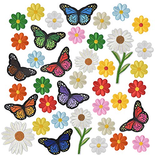 39 Stück Schmetterlinge Blumen Bügelflicken, Applikationen Patches zum Aufbügeln, Stickerei Nähen Iron on Flicken Gestickten Aufnäher Aufkleber, Aufbügler Aufnähen Patch für Kleidung Jean Jacken von Catime