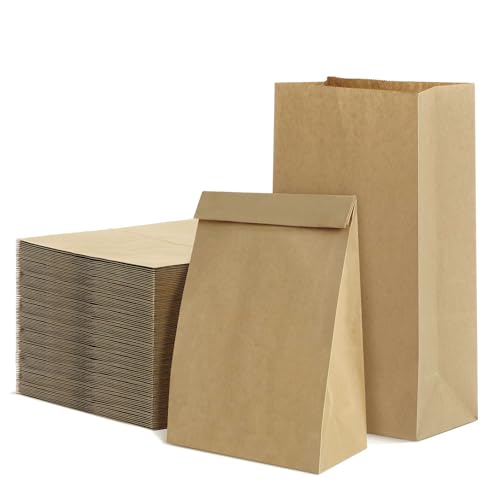 50 Stück Papiertüten Braun, Kraftpapiertüten, Fettdichte Beutel, Butterbrottüten, Frühstücktüten, Geschenktüten Papier, für Süßigkeiten, Kekse, Snacks, Sandwiches, Obst (12x7x22cm) von Catime