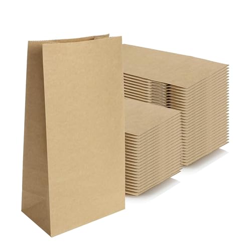 50 Stück Papiertüten Braun, Kraftpapiertüten, Fettdichte Beutel, Butterbrottüten, Frühstücktüten, Geschenktüten Papier, für Süßigkeiten, Kekse, Snacks, Sandwiches, Obst (9x5.5x18.5cm) von Catime