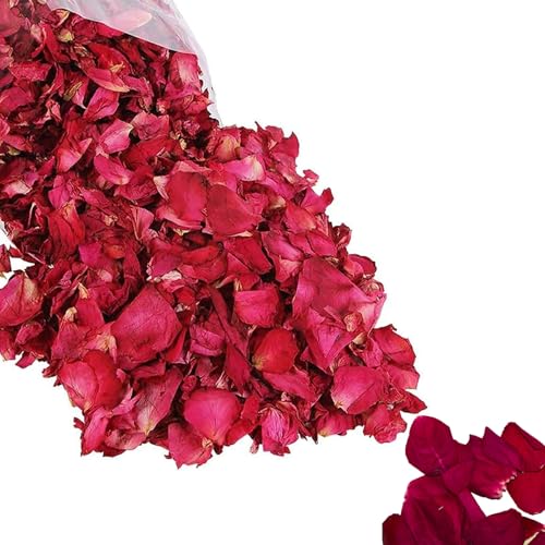 50g Rosenblüten Getrocknet Deko, Biologisch Abbaubare Blüten Konfetti, Streublumen Hochzeit, Blütenkonfetti, Natürliche Getrocknete Rosenblätter für Fußbad Körperbad Spa (50, Gramm) von Catime