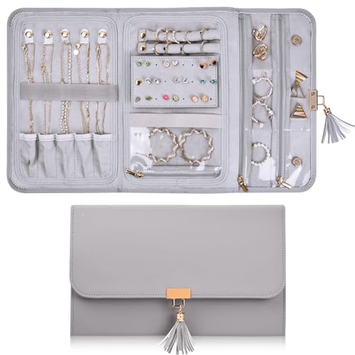 Schmuckrolle Organizer, Schmucktasche für Reisen Leder, 28x17,6cm, Faltbar Schmuck Aufbewahrungstasche Schmuckaufbewahrung Schmuckschatulle, Tragbarer Reise Schmuckhalter für Ringe Ohrringe Halskette Schmuckrolle Organizer, Schmucktasche für Reisen Leder, 28x17,6cm, Faltbar Schmuck Aufbewahrungstasche Schmuckaufbewahrung Schmuckschatulle, Tragbarer Reise Schmuckhalter für Ringe Ohrringe Halskette von Catime