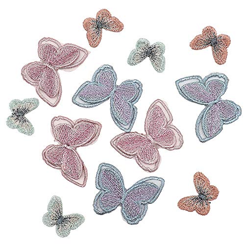 CattleyaHQ 12 Stück gemischt Schmetterling Applikationen, funkelnd Faden Stickerei aufgenäht Schmetterling Aufnäher, DIY Kleidung/Tasche/Kopfschmuck Design Zubehör von CattleyaHQ
