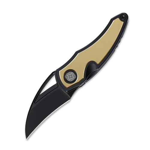 Cavol Karasu Taschen-Klappmesser,54mm PVD M390 Stahlklinge Titan Griff Front Flipper Messer Folding Knife,Kleines EDC Messer mit Taschenclip (Schwarz Gold) von Cavol