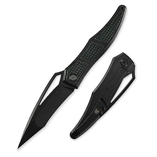Cavol Ripback Thumb Hole Klappmesser,98mm M390 Stahlklinge Stonewashed Pikal Messer, Titanium Scale Handle Frame Lock Einhand-Klappmesser, EDC Messer Titanium Pocketclip (grün) von Cavol