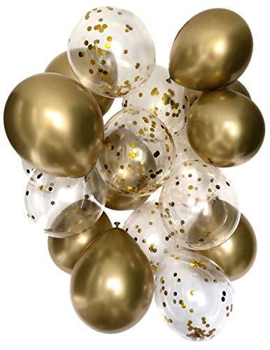 Cavore Konfetti Luftballon Set in Gold metallic – 20 Stück – Partydeko Ballons für Geburtstag, JGA, Taufe, Hochzeit, Babyparty & Silvester von Cavore
