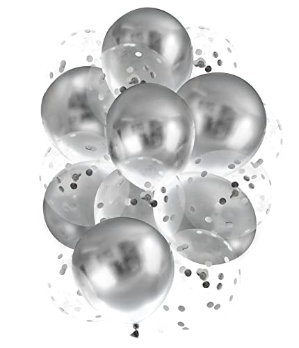 Cavore Konfetti Luftballon Set in Silber metallic – 20 Stück – Partydeko Ballons für Geburtstag, JGA, Babyparty und Hochzeit von Cavore
