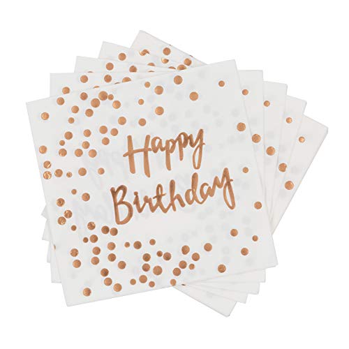 Cavore Servietten Geburtstag Rosegold gepunktet – 16 Stück – Tischdeko Geburtstagsservietten Happy Birthday in Rosa Gold für Geburtstag Mädchen von Cavore