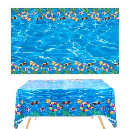 2 Stück Hawaiian Luau Party Tischtuch,Blau 130 x 220cm Plastik Partytischdecken,Sommer Pool Dekorationen Tischdecken für Geburtstag Party Zubehör von CavspkArt