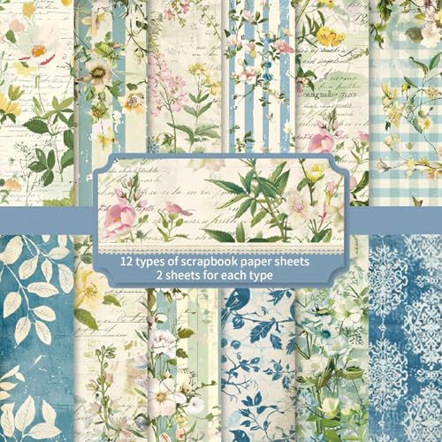 24 Blatt Scrapbooking-Papierblöcke, 12 Designs, Blumenmuster, dekorative Papiere, Kartenblock für Scrapbook-Zubehör, Blumen-Scrapbook, Bastelpapier für Kartenherstellung, DIY-Dekoration (A22) von CavspkArt