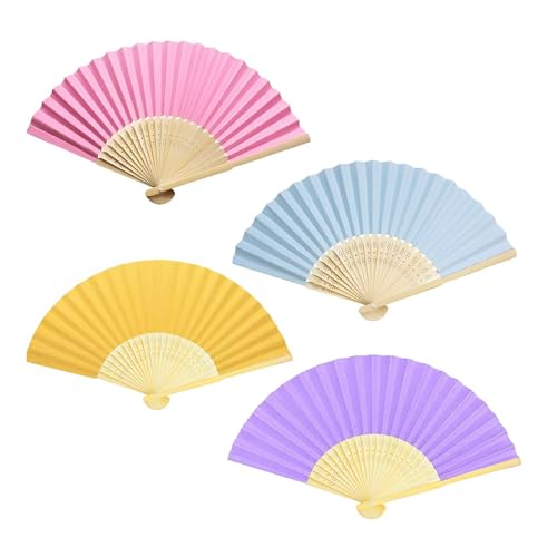 CavspkArt Papier-Handfächer, Bambus-Handfächer, handgefertigt, Handfächer für Kinder, Papier-Faltfächer, Handfächer für Hochzeit, Party, Heimdekoration, Foto-Requisiten (mehrfarbig), 4 Stück von CavspkArt
