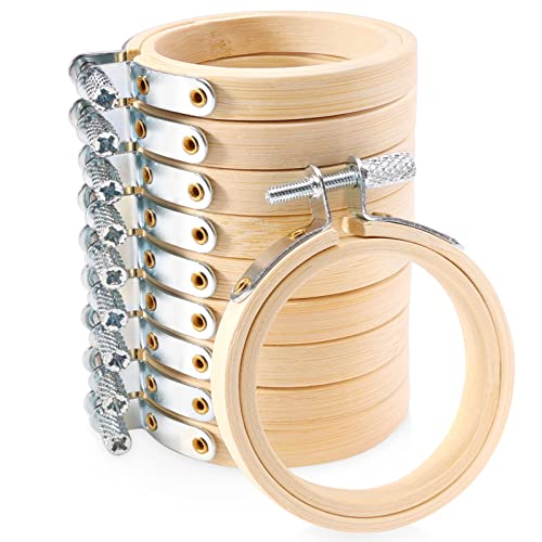 Caydo 10 Stück 5,6 cm Mini-Stickrahmen Verstellbarer Bambus Kreis Kreuzstich Reifen Ring für Stickerei, Kunsthandwerk Handliches Nähen und Weihnachtsdekoration von Caydo