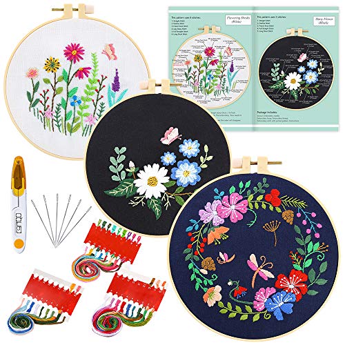 Caydo 3 Sets Stickerei-Starter-Set mit Muster und Anleitung, Kreuzstich-Set beinhaltet 3 Stickkleider mit Blumenmuster, 3 Kunststoff-Stickrahmen, Farbfäden und Werkzeuge. Caydo 3 Sets Stickerei-Starter-Set mit Muster und Anleitung, Kreuzstich-Set beinhaltet 3 Stickkleider mit Blumenmuster, 3 Kunststoff-Stickrahmen, Farbfäden und Werkzeuge. von Caydo