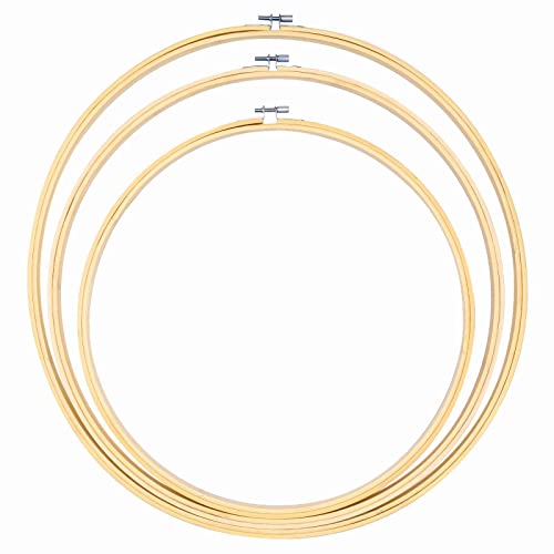 Caydo 3 Stück 35,6 cm/40,6 cm/40,6 cm/45,7 cm große runde Stickrahmen-Set, Bambus-Kreuzstich-Ring für Kunsthandwerk, praktisches Nähen, Hochzeitskranz, Traumfänger und Wanddekoration von Caydo