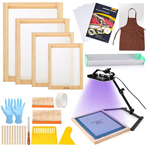 Caydo 36-teiliges Siebdruck-Set enthält 50 W LED-UV-Belichtungs-Siebdrucklicht, 4 Größen, Siebdruckrahmen, Anleitung (evtl. nicht in deutscher Sprache), 5 Blatt A4-Tintenstrahlfolie für Siebdruck von Caydo