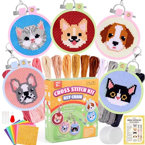 Caydo 5er-Pack Kreuzstich-Sets für Kinder mit Katzen- und Hundemotiven, gestempelte Kreuzstich-Sets für Anfänger, DIY-Schlüsselanhänger, Rucksack-Anhänger, Bastelornamente Caydo 5er-Pack Kreuzstich-Sets für Kinder mit Katzen- und Hundemotiven, gestempelte Kreuzstich-Sets für Anfänger, DIY-Schlüsselanhänger, Rucksack-Anhänger, Bastelornamente von Caydo