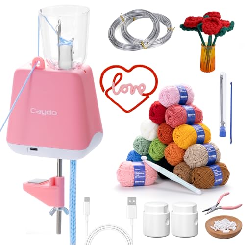 Caydo Strickmühle Kit Häkelset für Anfänger, Elektrisch Strickmaschine Set Automatische Herstellung von Strickschläuchen, Deko Schnur Strickliesel, Geschenk DIY Häkelmaschine für Erwachsene&Kinder von Caydo