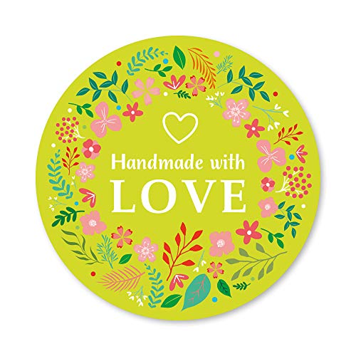 24 Handmade with Love Sticker Aufkleber in Grün für Selbstgemachtes, Kuchen, Marmelade von Caymar - Captured In Print