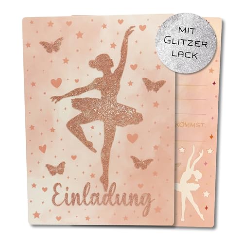 Caymar - Captured In Print 10x Ballerina Ballett Einladungskarten für Kindergeburtstag oder andere Feier, mit 10 weißen Umschlägen | mit echtem Glitzerlack | für Mädchen oder Jungen von Caymar - Captured In Print