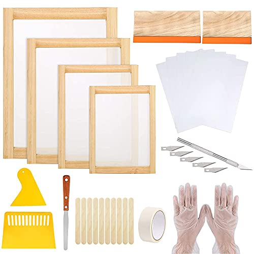 Cayway 42 Stück Siebdruck Rahmen Set, 4 Anders Siebdruckrahmen mit Mesh, Tintenschaber, Holzstäbchen, Wasserdichte Transparente Folie und Abdeckband,Handschuhe Cayway 42 Stück Siebdruck Rahmen Set, 4 Anders Siebdruckrahmen mit Mesh, Tintenschaber, Holzstäbchen, Wasserdichte Transparente Folie und Abdeckband,Handschuhe von Cayway