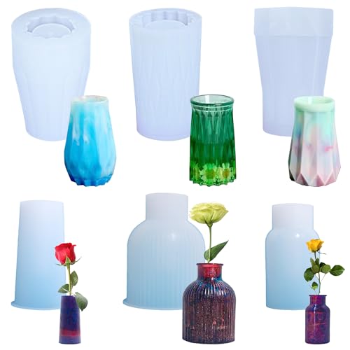 Cayway 6 Stück Silikonform Epoxidharz Vase, DIY Vasen Harzformen, Blumenvase Silikonformen Epoxidharz Formen für Blumen Konservierung, Heimdekoration, DIY Craft von Cayway