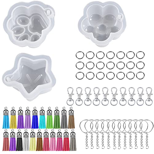 Cayway Katzenpfoten Resin Silikonformn Sternenform Resin Form Epoxidharz, Pflaumenblüte Silikonform Gießform Resin Formen mit Schlüsselanhänger für DIY Anhänger, Schlüsselanhänger von Cayway