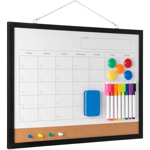 Whiteboard, trocken abwischbar, 43,2 x 33 cm, magnetisches Whiteboard, Korktafel, Kombi, wiederverwendbarer Monatsplaner mit 8 Markern, Radiergummi, Magneten und Reißzwecken, zum Aufhängen, trocken Whiteboard, trocken abwischbar, 43,2 x 33 cm, magnetisches Whiteboard, Korktafel, Kombi, wiederverwendbarer Monatsplaner mit 8 Markern, Radiergummi, Magneten und Reißzwecken, zum Aufhängen, trocken von Cazeyoo