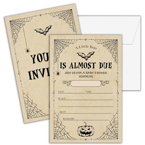 Cazhes Babyparty-Einladungen, doppelseitig, Halloween-Babyparty-Einladungen mit Umschlägen, Kürbis-Fledermaus-Party-Dekorationen, Zubehör – E09, 25 Stück Cazhes Babyparty-Einladungen, doppelseitig, Halloween-Babyparty-Einladungen mit Umschlägen, Kürbis-Fledermaus-Party-Dekorationen, Zubehör – E09, 25 Stück von Cazhes