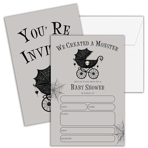 Cazhes Babyparty-Einladungen, doppelseitig, Halloween-Babyparty-Einladungen mit Umschlägen, gruselige Party-Dekorationen, Zubehör – E10, 25 Stück Cazhes Babyparty-Einladungen, doppelseitig, Halloween-Babyparty-Einladungen mit Umschlägen, gruselige Party-Dekorationen, Zubehör – E10, 25 Stück von Cazhes