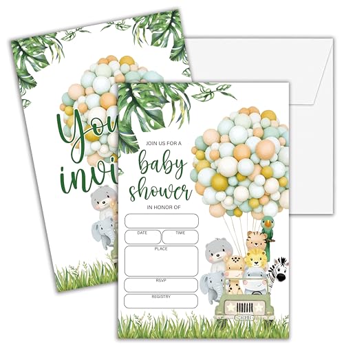 Cazhes Babyparty-Einladungen für Jungen, 25 doppelseitige Dschungelsafari-Baby-Party-Einladungen mit Umschlägen, Waldtiere, Party-Dekorationen, Zubehör – D02 Cazhes Babyparty-Einladungen für Jungen, 25 doppelseitige Dschungelsafari-Baby-Party-Einladungen mit Umschlägen, Waldtiere, Party-Dekorationen, Zubehör – D02 von Cazhes