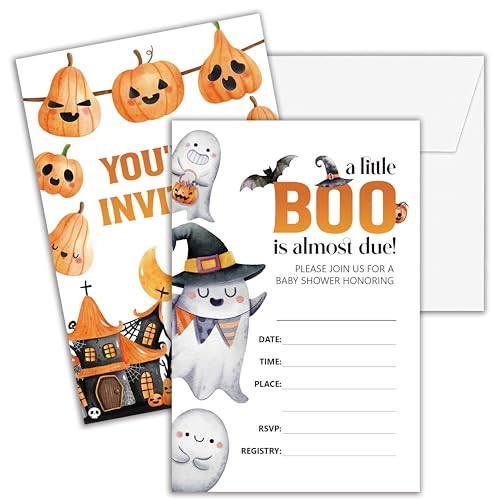 Cazhes Babyparty-Einladungen für Jungen und Mädchen, doppelseitig, geschlechtsneutrale Halloween-Einladungen mit Umschlägen, A Little Boo Partyzubehör – E06, 25 Stück Cazhes Babyparty-Einladungen für Jungen und Mädchen, doppelseitig, geschlechtsneutrale Halloween-Einladungen mit Umschlägen, A Little Boo Partyzubehör – E06, 25 Stück von Cazhes