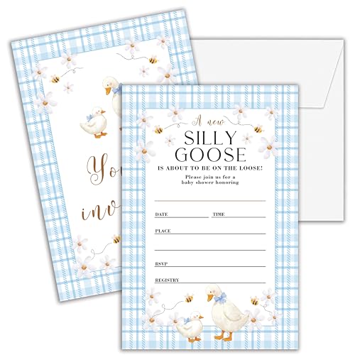 Cazhes Babyparty-Einladungen für Jungen und Mädchen, doppelseitige Silly Goose Babyparty-Einladungen mit Umschlägen, Gänseblümchen, geschlechtsneutrale Party-Dekorationen, Zubehör – D05, 25 Stück Cazhes Babyparty-Einladungen für Jungen und Mädchen, doppelseitige Silly Goose Babyparty-Einladungen mit Umschlägen, Gänseblümchen, geschlechtsneutrale Party-Dekorationen, Zubehör – D05, 25 Stück von Cazhes