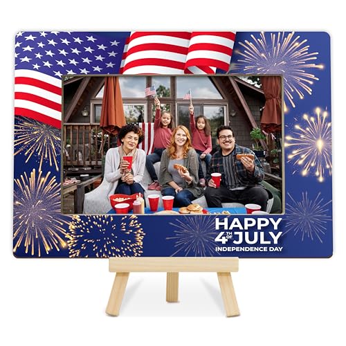Cazhes J10 Bilderrahmen mit amerikanischer Flagge, patriotischer Unabhängigkeitstag, 10 x 15 cm, mit Staffelei, Dekoration für Zuhause, Büro, Tischdisplay von Cazhes