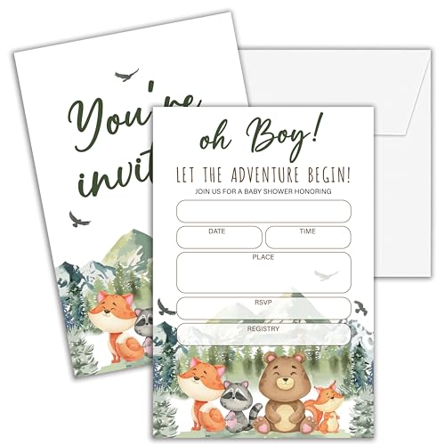 Cazhes Oh Boy! Einladungen für Babypartys, doppelseitig, Abenteuer, Babyparty, mit Umschlägen, Waldtiere, Party-Dekorationen, Gastgeschenke, D01, 25 Stück Cazhes Oh Boy! Einladungen für Babypartys, doppelseitig, Abenteuer, Babyparty, mit Umschlägen, Waldtiere, Party-Dekorationen, Gastgeschenke, D01, 25 Stück von Cazhes