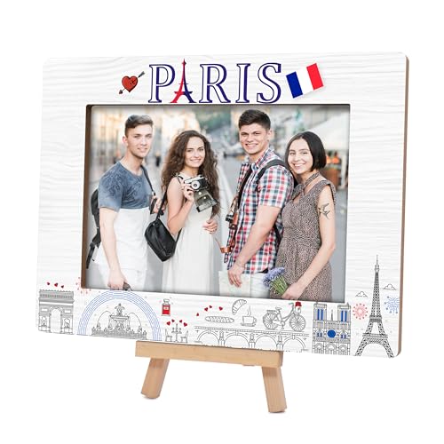 Paris-Bilderrahmen, 10,2 x 15,2 cm, Flitterwochen, Urlaub, Paris, Geschenk, Holz-Bilderrahmen mit Staffelei, Ständer für Freunde, Paare, Zuhause, Schreibtisch, Tischdekoration (A14) von Cazhes